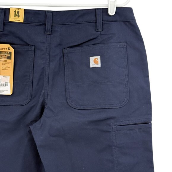 NWT Carhartt Women's Rugged Flex Outdoor Blue Canvas Work Shorts Sz 14 Inseam 10 - Picture 11 of 12